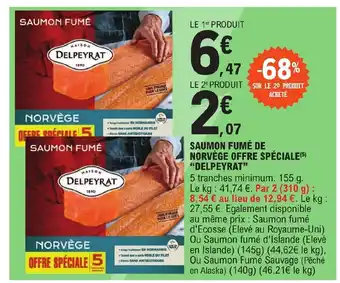 Lidl SAUMON FUMÉ DE NORVÈGE OFFRE SPÉCIALE  "DELPEYRAT" 155g aanbieding