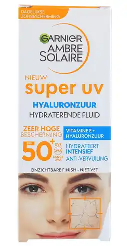 De Online Drogist Garnier Ambre Solaire Super UV Hyaluronzuur Hydraterende Fluid SPF 50+ aanbieding