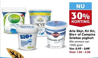 Hoogvliet Aria Skyr, Kri Kri, Bio+ of Campina Griekse yoghurt aanbieding