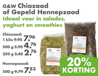 Gezond & Wel G&W Chiazaad of Gepeld Hennepzaad aanbieding