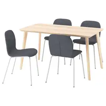 IKEA Lisabo / karlpetter Tafel en 4 stoelen, essenfineer/gunnared middengrijs wit, 140x78 cm aanbieding