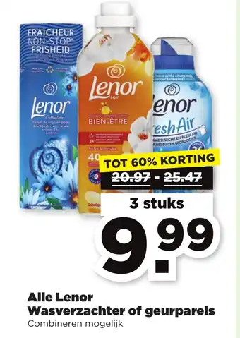 PLUS Lenor Wasverzachter of geurparels aanbieding