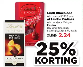 PLUS Lindt Chocolade orange puur, reep 100 gram aanbieding