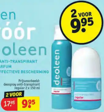 Kruidvat deospray anti-transpirant regular 2 x 150 ml aanbieding