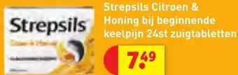 Kruidvat Strepsils Citroen & Strepsils Honing bij beginnende keelpijn 24st zuigtabletten aanbieding