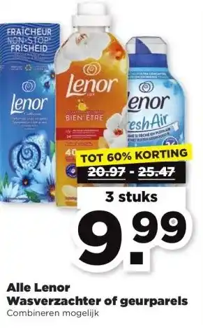 PLUS Alle Lenor Wasverzachter of geurparels aanbieding