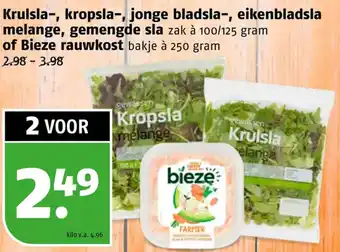 Poiesz Krulsla, kropsla, jonge bladsla, eikenbladsla melange, gemengde sla of Bieze rauwkost aanbieding