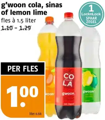 Poiesz g'woon cola, sinas of lemon lime 1.5L aanbieding