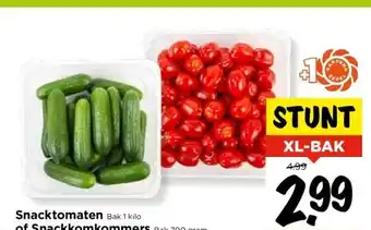 Vomar Voordeelmarkt Snacktomaten Bak 1 kilo of Snackkomkommers Bak 700 gram aanbieding