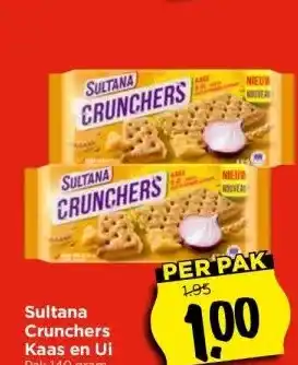 Vomar Voordeelmarkt Sultana Crunchers Kaas en Ui Pak 140 gram aanbieding