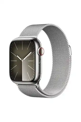 Amazon Apple Watch Series 9 (GPS + Cellular 41 mm) Smartwatch - Kast van zilverkleurig roestvrij staal - Zilverkleurig Milanees band aanbieding