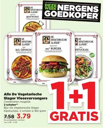 PLUS De Vegetarische Slager Vleesvervangers 1+1 aanbieding