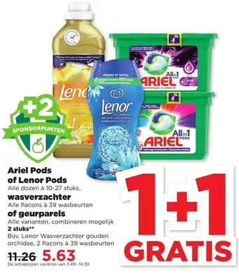 PLUS Ariel pods of Lenor pods 2*10-27st, wasverzachter 2*39wb, of geurparels 2st aanbieding