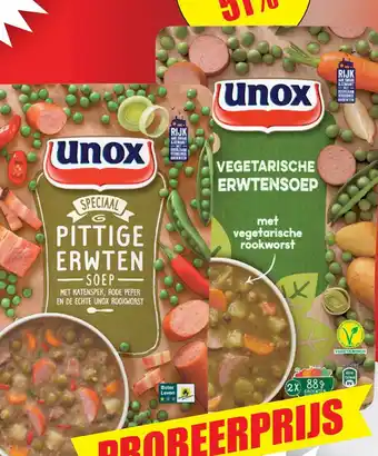 Dirk Unox soep in zak Pittige of vegetarische erwtensoep aanbieding