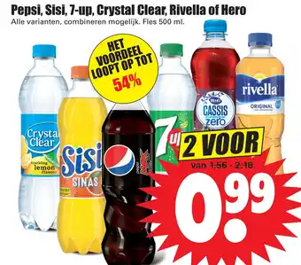 Dirk Pepsi, Sisi, 7-up, Crystal Clear, Rivella of Hero aanbieding