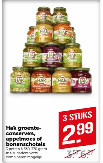 Coop Hak groenteconserven, bonenschotels of appelmoes 3*330-370g aanbieding