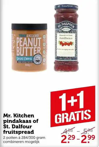 Coop Mr. Kitchen Pindakaas of St. Dalfour fruitspread 2*284/300g aanbieding