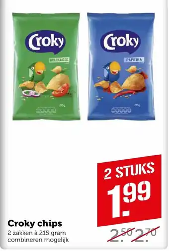 Coop Croky chips 2*215g aanbieding