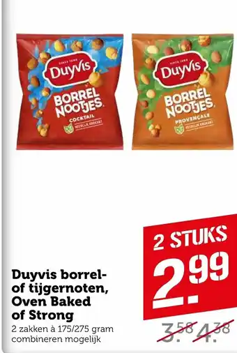 Coop Duyvis borrel- en tijgernootjes, Oven Baked of Strong 2*175/275g aanbieding