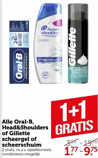 Coop Oral-B, Head&Shoulders of Gillette scheergel of scheerschuim 1+1 aanbieding