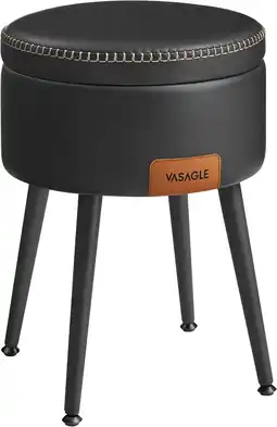 Amazon VASAGLE EKHO Collectie - Opbergkruk, kaptafelkruk, PU met stiksels, midden van de eeuw modern, ronde opbergkruk met stalen po aanbieding