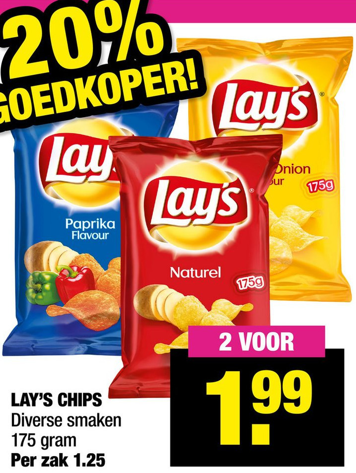 LAY'S CHIPS Diverse smaken 175 gram aanbieding bij Big Bazar