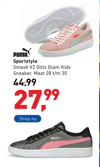 Intersport Sportstyle Smash V2 Glitz Glam Kids Sneaker. Maat 28 t/m 35 aanbieding