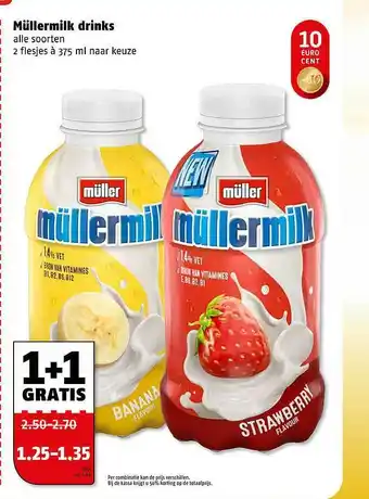 Poiesz Müllermilk Drinks 1+1 Gratis aanbieding