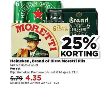 PLUS Heineken, Brand Of Birra Moretti Pils 25% Korting aanbieding