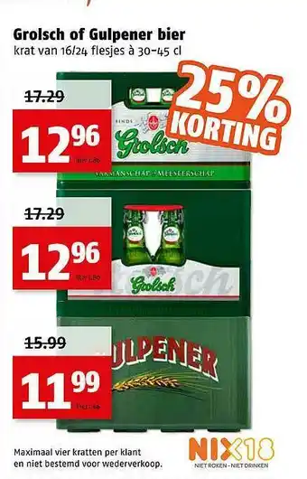 Poiesz Grolsch Of Gulpener Bier 25% Korting aanbieding