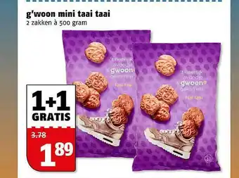 Poiesz G'woon Mini Taai Taai 1+1 Gratis aanbieding