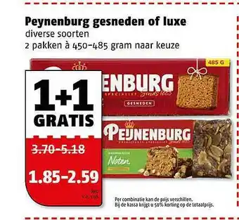 Poiesz Peynenburg Gesneden Of Luxe 1+1 Gratis aanbieding