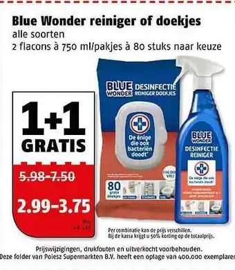 Poiesz Blue Wonder Reiniger Of Doekjes 1+1 Gratis aanbieding