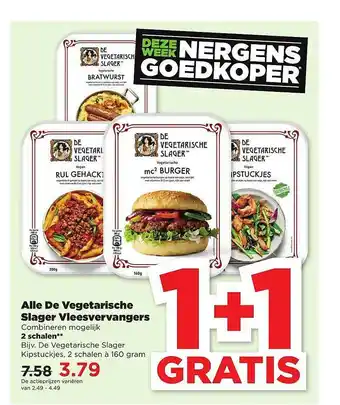 PLUS Alle De Vegetarische Slager Vleesvervangers 1+1 Gratis aanbieding