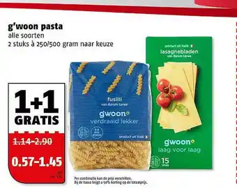 Poiesz G'woon Pasta 1+1 Gratis aanbieding