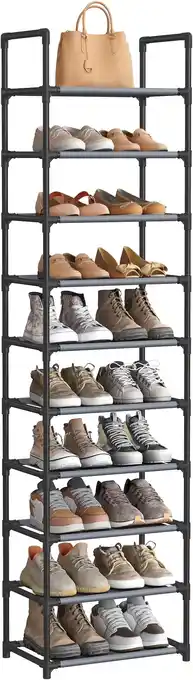 Amazon SONGMICS Schoenenrek,10 niveaus, schoenenrek, schoenenopberger, smal, 28 x 45 x 173 cm, metalen frame, planken van vliesstof, aanbieding