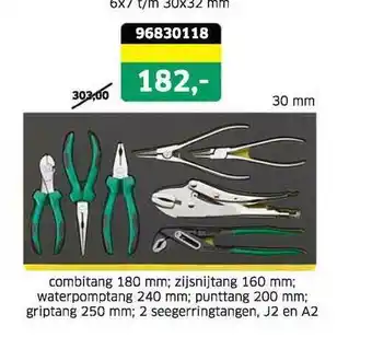 Stahlwille Combitang 180 Mm; Zijsnijtang 160 Mm; Waterpomptang 240 Mm; Punttang 200 Mm; Griptang 250 Mm; 2 Seegerringtangen, J2 En A2 aanbieding