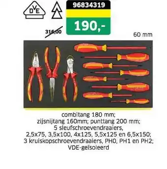 Stahlwille Combitang 180 Mm; Zijsnijtang 160mm; Punttang 200 Mm; 5 Sleufschroevendraaiers, 2,5x75, 3,5x100, 4x125, 5,5x125 En 6,5x150; 3 aanbieding