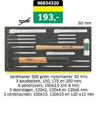 Stahlwille Bankhamer 500 Gram; Nylonhamer 32 Mm; 3 Koudbeitels, 150, 175 En 200 Mm; 6 Pendrijvers, 150x2,5 T-m 8 Mm; 3 Doorslagen, 120x2 aanbieding