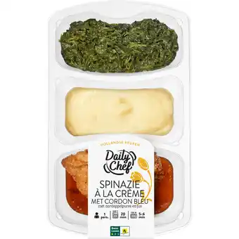 Dekamarkt Daily Chef Spinazie a la creme met cordon bleu en puree aanbieding