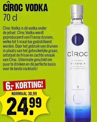 Dirck 3 CÎROC VODKA 70 cl aanbieding