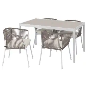 IKEA SegerÖn Tafel en 4 armleunstoelen, buiten wit/beige/frösön/duvholmen beige, 147 cm aanbieding