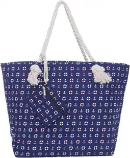 Amazon Grote strandtas met rits 58 x 38 x 18 cm strand-maritiem design blauw shopper schoudertas aanbieding