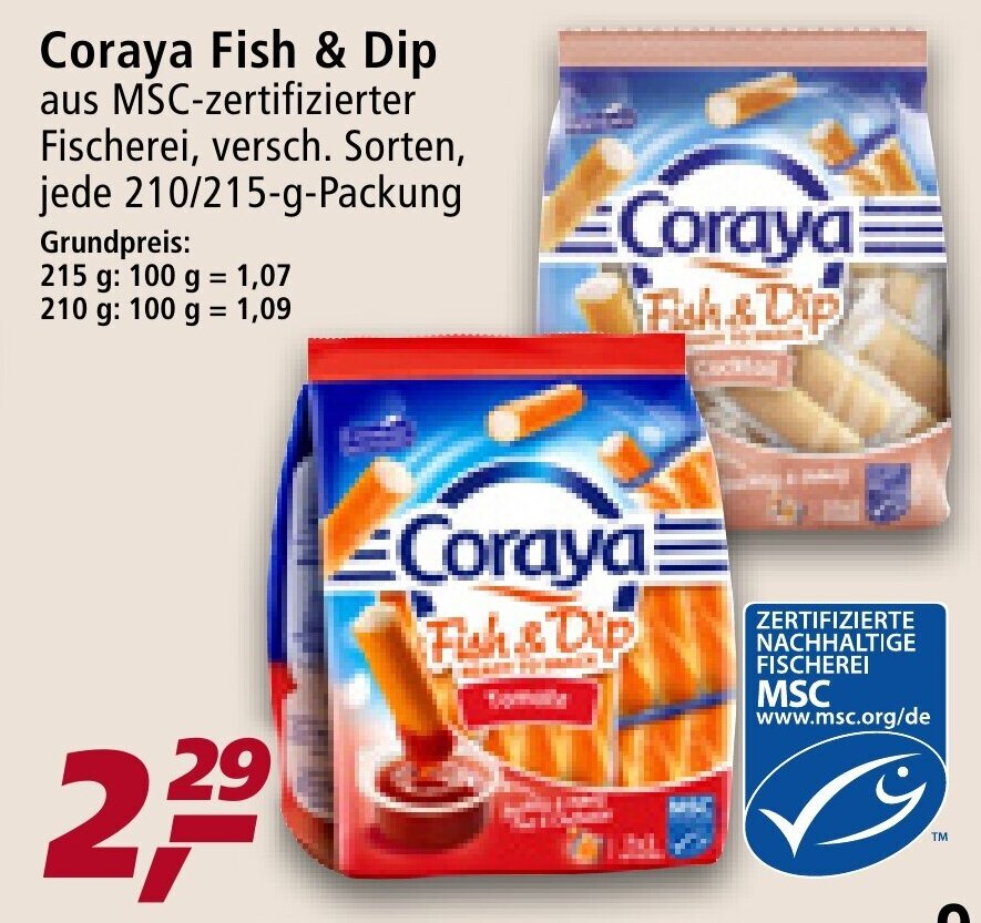 Coraya Fish & Dip Sorten, jede 210/215gPackung aanbieding bij mein