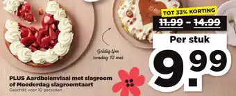 PLUS Aardbeienvlaai met slagroom of Moederdag slagroomtaart aanbieding