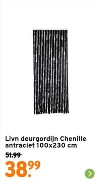 GAMMA Livn deurgordijn Chenille antraciet 100x230 cm aanbieding