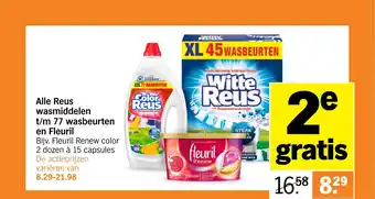 Albert Heijn Alle Reus wasmiddelen t m 77 wasbeurten en Fleuril aanbieding