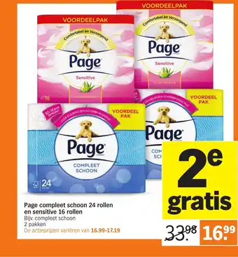 Albert Heijn Page compleet schoon 24 rollen en sensitive 16 rollen aanbieding