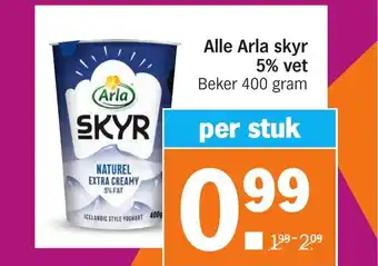 Albert Heijn Alle Arla skyr 5% vet  400 gram aanbieding