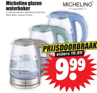 Dirk Michelino glazen waterkoker 1.8 LITER aanbieding